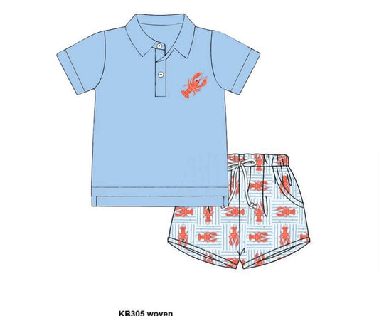 Pre Order 149: Crawfish Boil- Boys Knit Polo Shortie Set