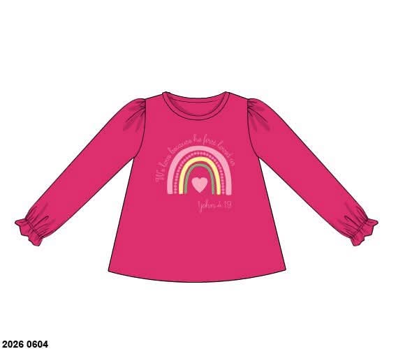 Pre Order 146: Valentines- Girls 1 John 4:19 Knit Shirt