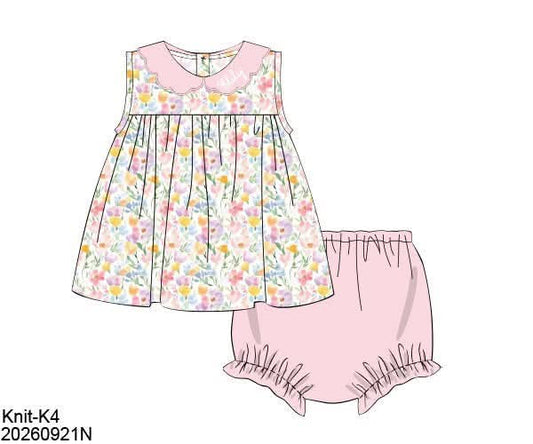 Pre Order 151: Bryson Floral & Plaid- Girls Knit Bloomer Set