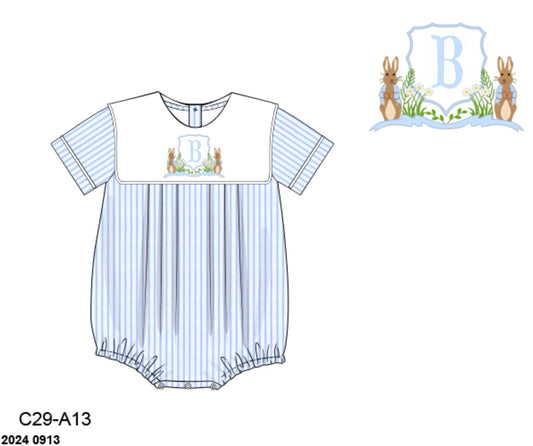 RTS: Bunny Crest- Boys Woven Bubble “B”