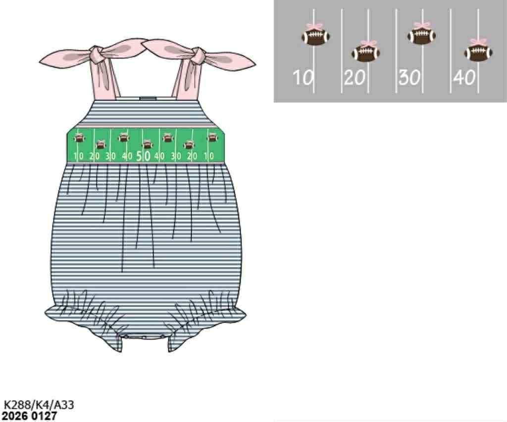 Pre Order 140: First & Ten- Girls Smocked Knit Bubble
