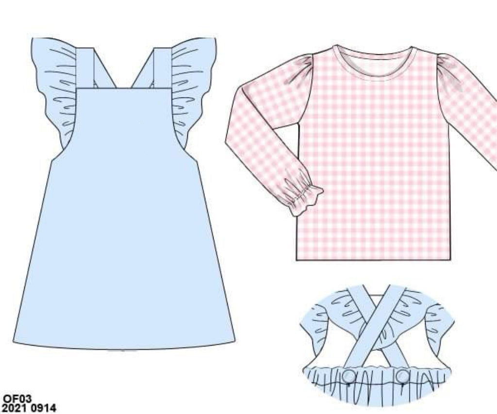 RTS: Girls Only- Pink Gingham & Oxford 2pc Dress