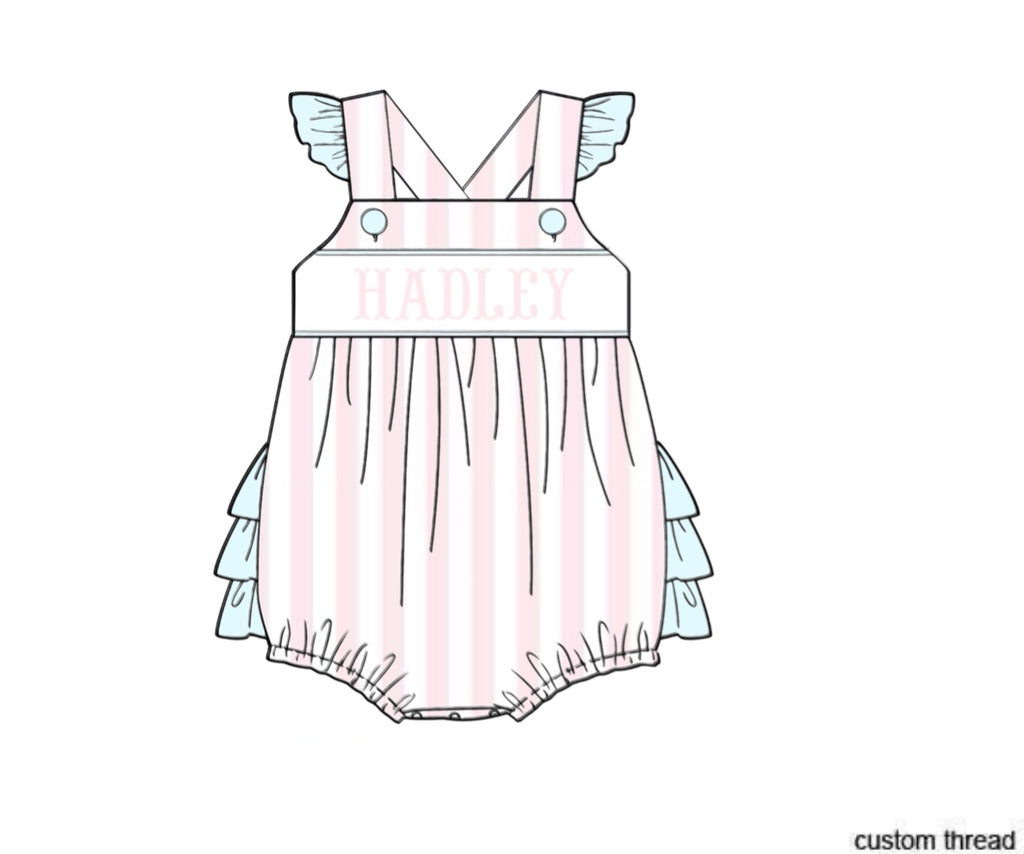 Pre Order 138: Pastel Stripe- Girls Knit Name Smock Bubble