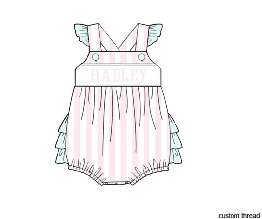 Pre Order 138: Pastel Stripe- Girls Knit Name Smock Bubble