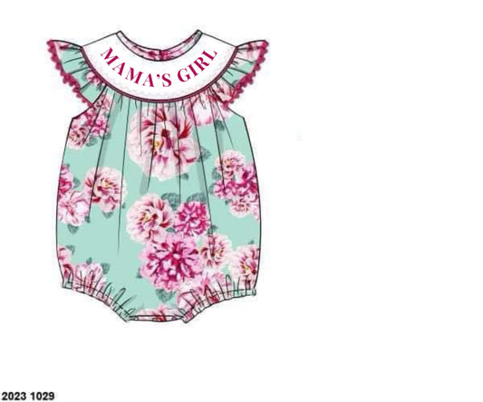 RTS: Blooming Plaid Name Smocks- Girls Woven Bubble “MAMA’S GIRL”