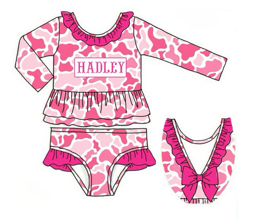 Camo Craze Flash Presale: Swim- Girls Pink 2pc Name Smock Rashguard Suit