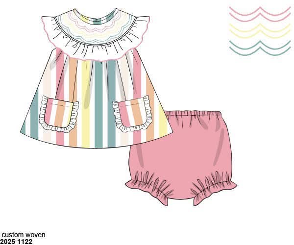 Pre Order 138: Jubilee Stripe- Girls Smocked Bloomer Set