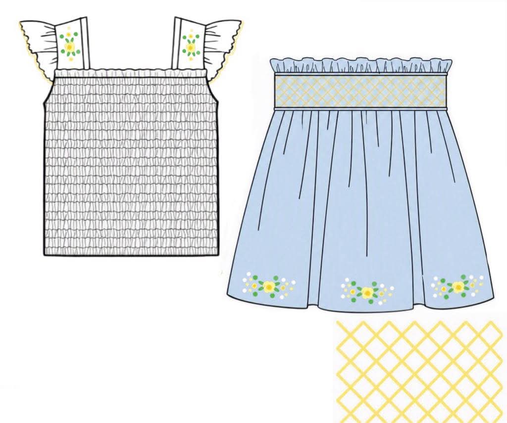 Pre Order 148: Blue Heirloom- Girls Woven Skort Set