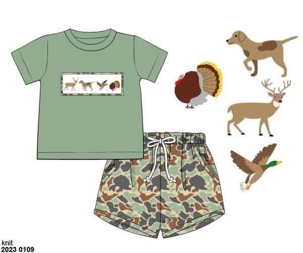 Throwback Pre Order: Gone Hunting- Boys Knit Shortie Set