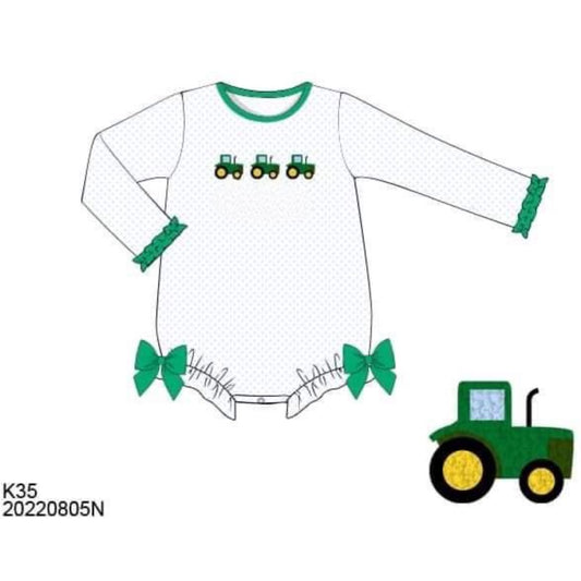 RTS: French Knot Tractors- Girls Knit Bubble