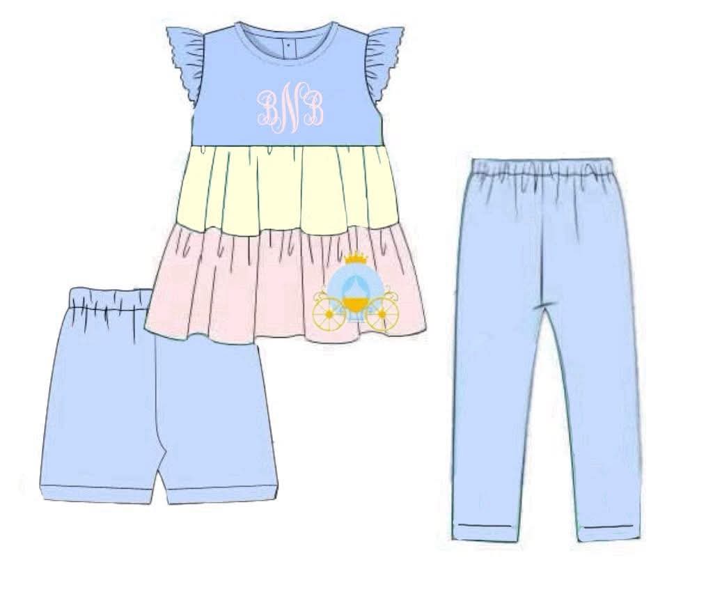 Pre Order 147: Appliqué 3pc Sets- Girls Princess Set