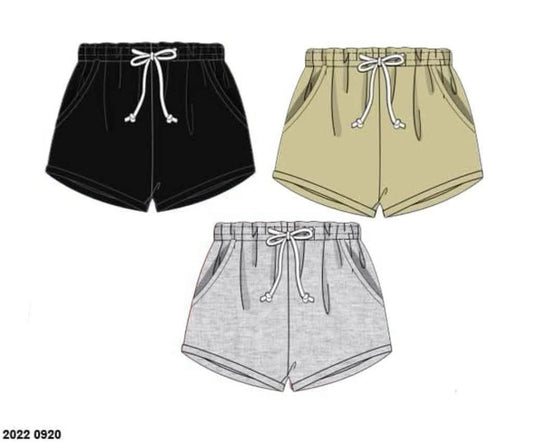 Pre Order 149: Boys Knit Bottoms- 3pc Shortie Short Pack (Black, Khaki, Gray)
