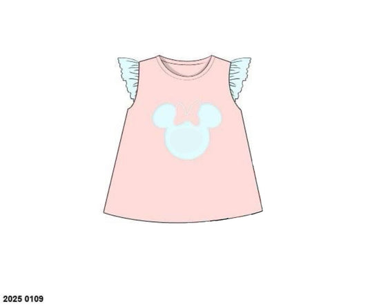 RTS: Denny Mouse- Girls Knit Appliqué Shirt