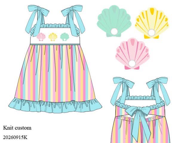 Pre Order 150: Shells & Stripes- Girls Knit Dress
