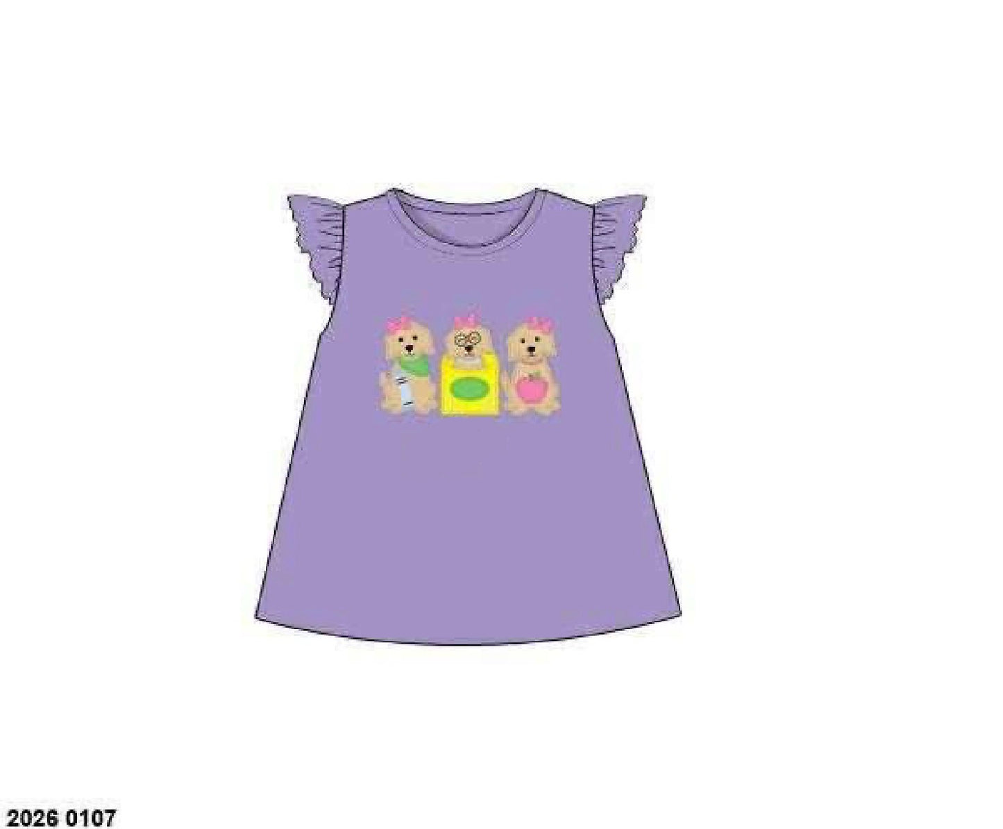 RTS: BTS Shirt Only- Girls Doggy Appliqué Knit Shirt