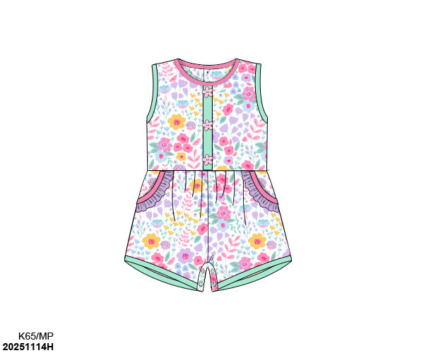 Pre Order 137: Anderson Floral & Stripes- Girls Knit Romper
