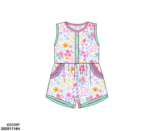 Pre Order 137: Anderson Floral & Stripes- Girls Knit Romper
