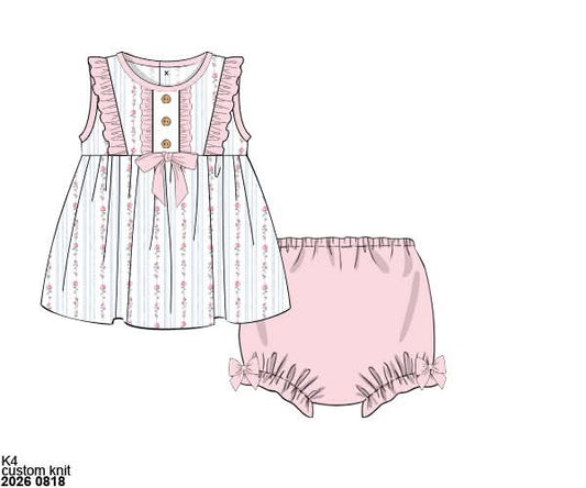 Pre Order 149: Lyndsay's Floral & Stripe- Girls Bloomer Set