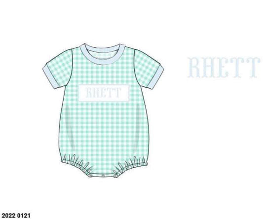 Pre Order 149: Everyday Name Smocks- Boys Asher Blue & Mint Gingham Knit Bubble