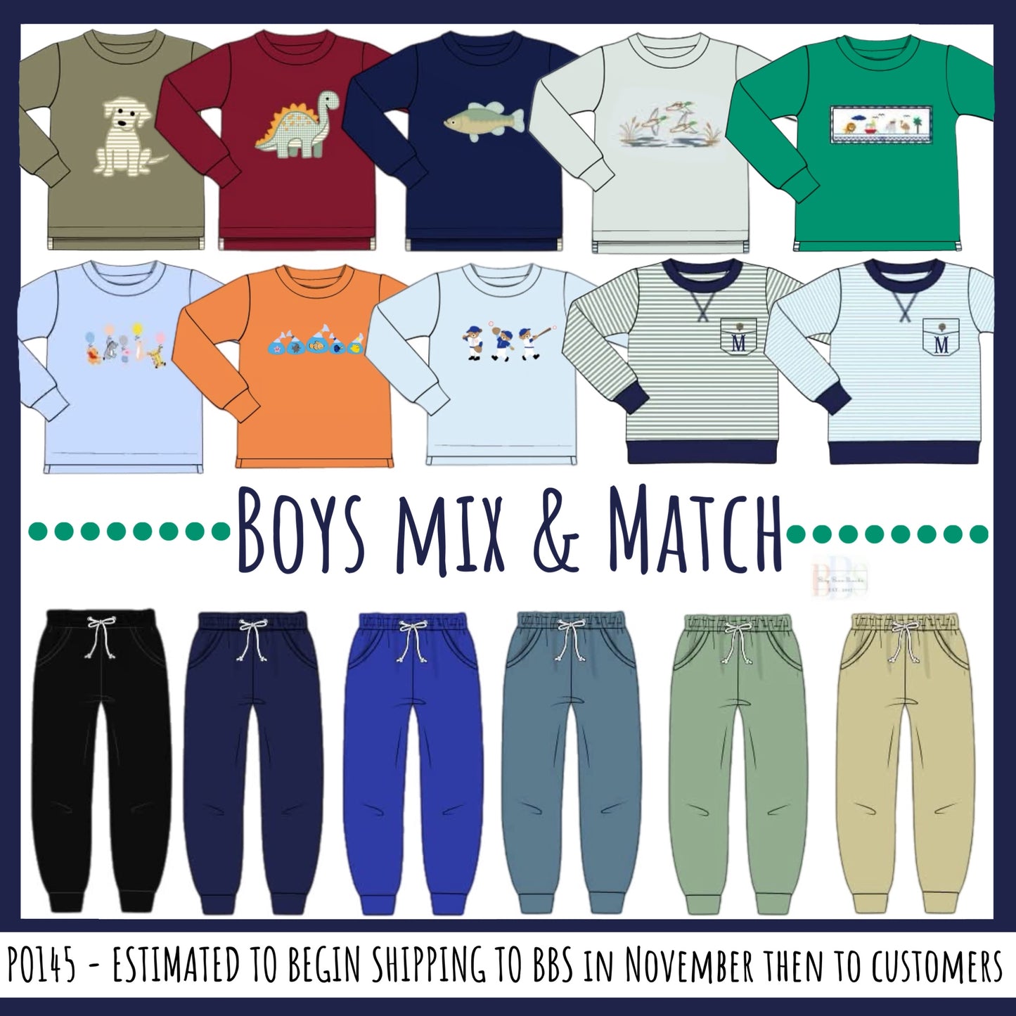 Pre Order 145: Mix & Match- Boys Smocked Noah's Ark Knit Shirt