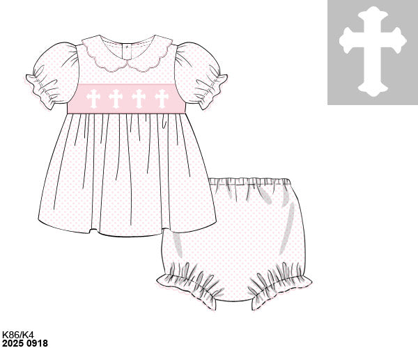 Pre Order 148: Bitty Dot Crosses- Girls Knit Bloomer Set