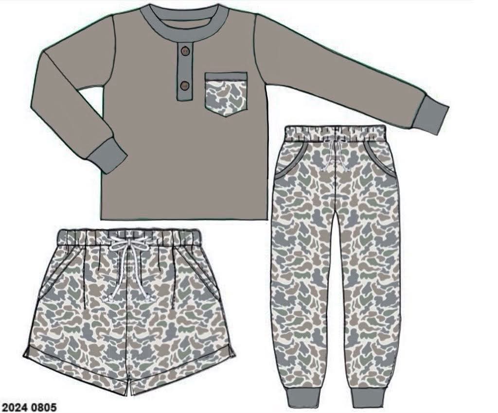 Pre Order 147: Simple 3pc Sets- Boys Camo Set