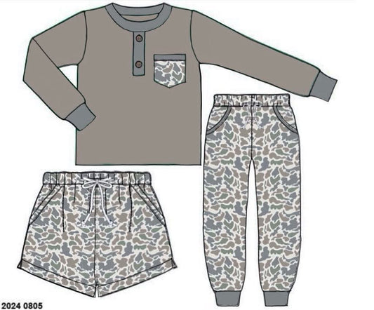 Pre Order 147: Simple 3pc Sets- Boys Camo Set