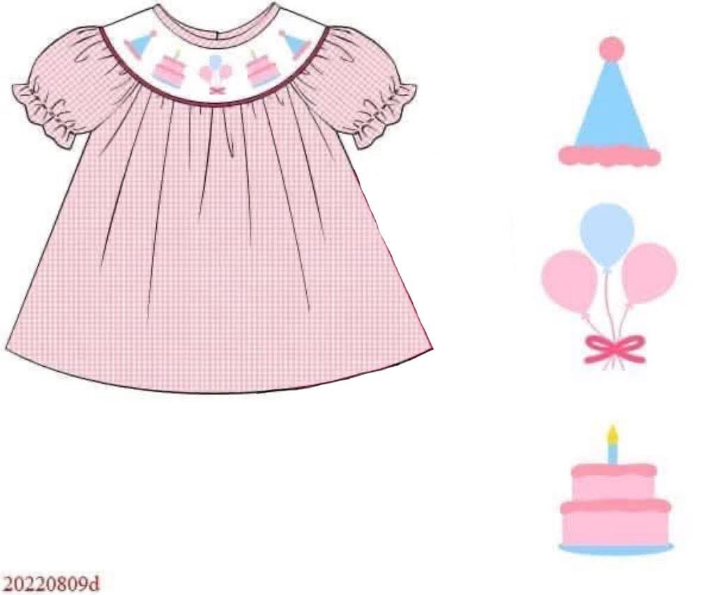 Pre Order 146: Birthday- Girls Smocked Pink Woven Shirt