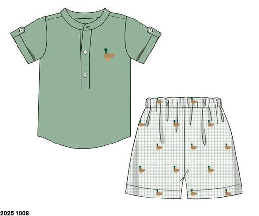 Pre Order 141: Boys Only- Embroidered Mallard Short Set