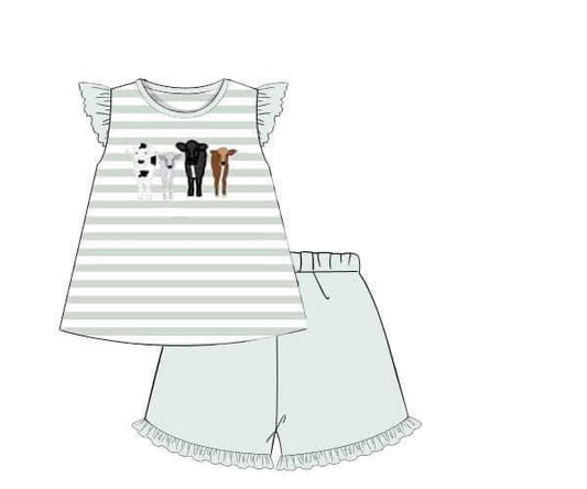 Customer Choice Pre Order 1: Girls Sage Cow Short Set