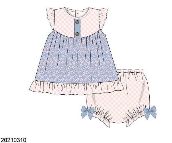 Throwback Pre Order: Girls Only- Blue Floral Knit Bloomer Set