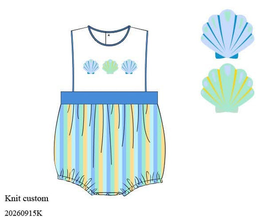 Pre Order 150: Shells & Stripes- Boys French Knot Knot Bubble
