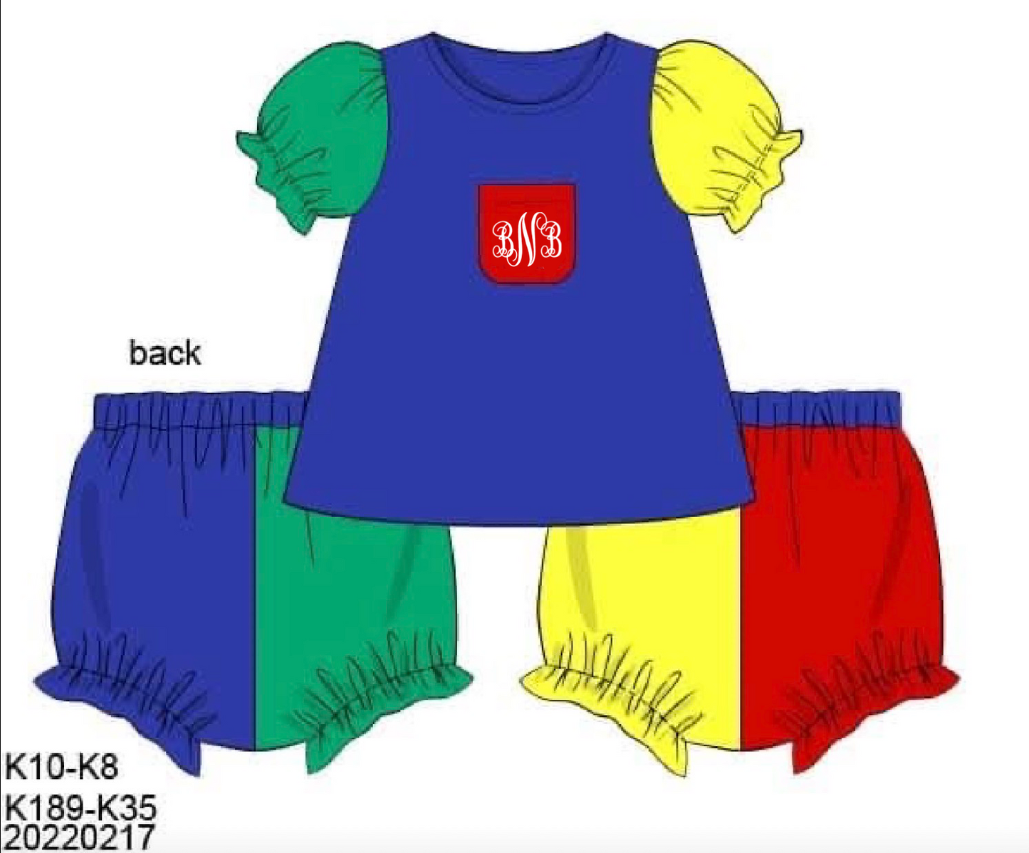Throwback Pre Order: Primary Colorblock- Girls Knit Bloomer Set