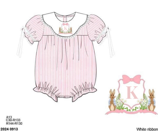 RTS: Bunny Crest- Girls Woven Bubble “K”