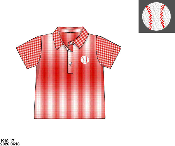 Pre Order 146: Boys Only- French Knot Baseball Knit Polo