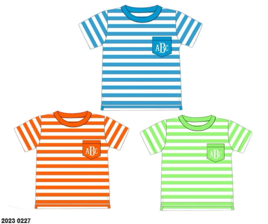Pre Order 136: 3pc Shirt Pack- Boys Lime, Orange, & Aqua Stripe