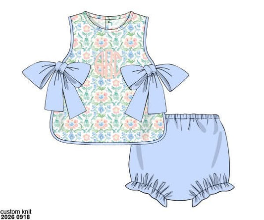 Pre Order 150: Layna Floral & Gingham- Girls Knit Bloomer Set