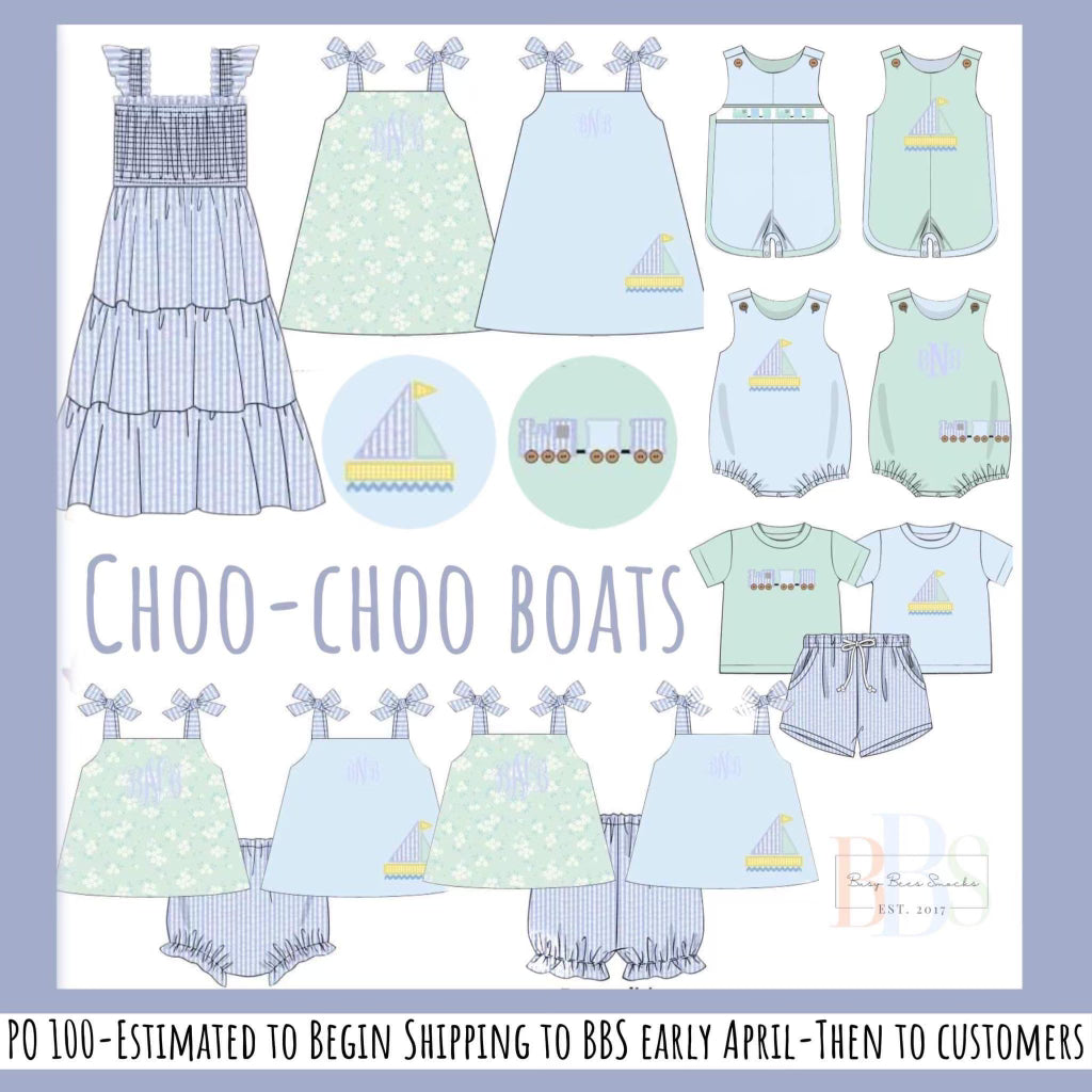 RTS: Choo Choo Boats: Boys Knit Bubble (No Monogram)