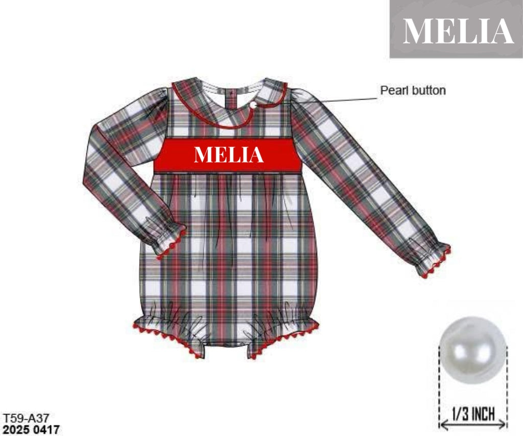 RTS: Christmas Name Smocks- Red Tartan Bubble “Melia”