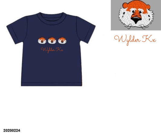 RTS: Navy/Orange- Embroidered Tiger Boys Knit Shirt “Wylder Kx”