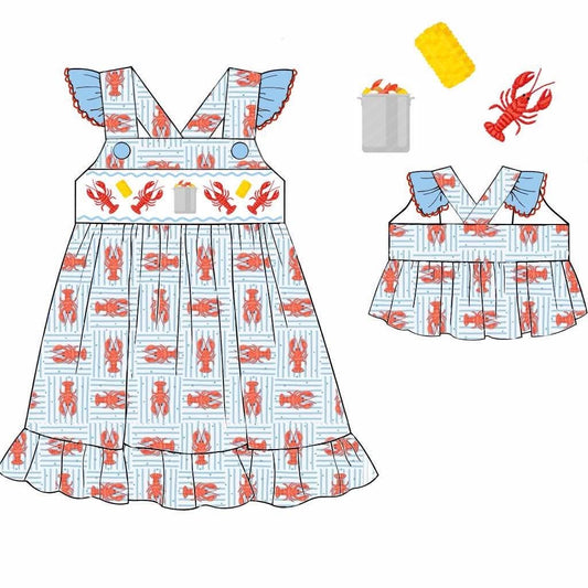 Pre Order 149: Crawfish Boil- Girls Smocked Knit Dress