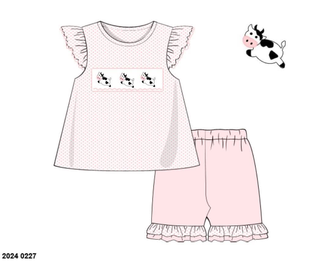 Throwback Pre Order: Moo Cow- Girls Knit Biker Short Set