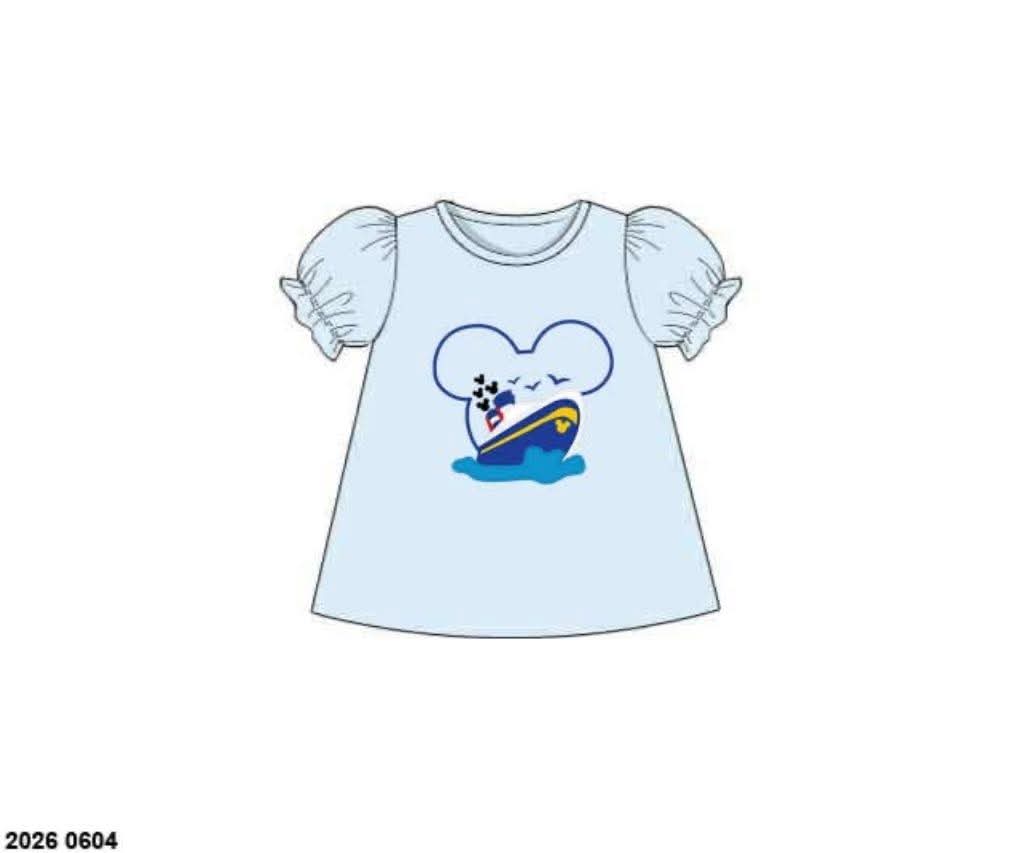 Pre Order 146: Characters- Girls Boat Vacation Appliqué Knit Shirt