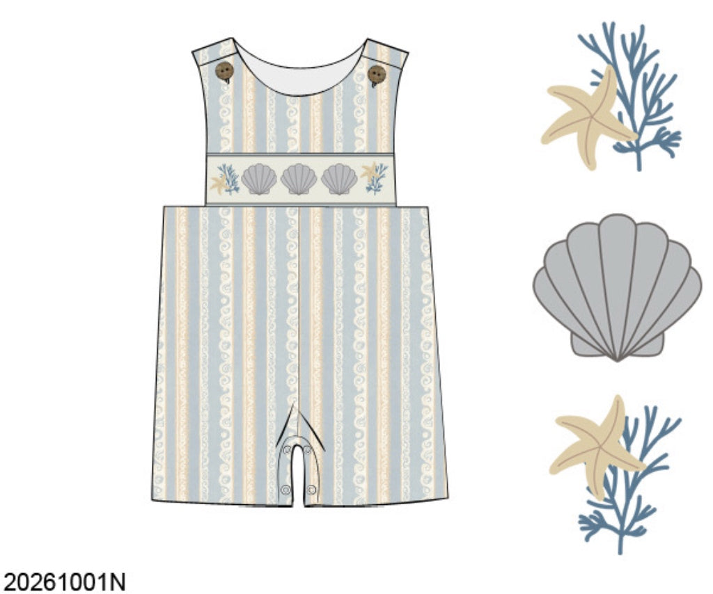 Pre Order 151: McKinney's Shells- Boys Smocked Woven Shortall