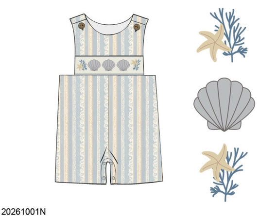 Pre Order 151: McKinney's Shells- Boys Smocked Woven Shortall