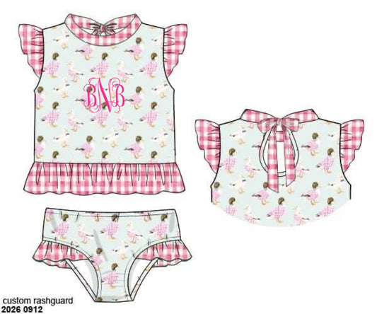 Pre Order 150: Gingham Mallards- Girls 2pc Rashguard Swim