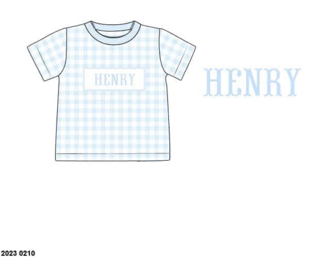 Pre Order 146: Name Smocks- Boys Asher Blue Gingham Knit Shirt