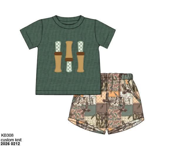 Pre Order 141: Boys Only- Camo Patchwork Knit Shortie Set