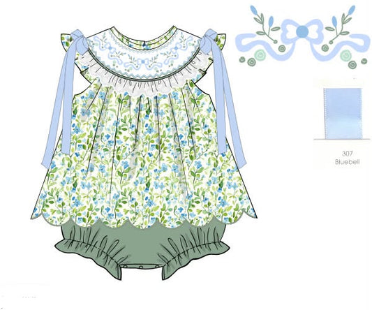 Pre Order 151: Floral & Golf- Girls Smocked Skirted Knit Bubble