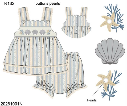 Pre Order 151: McKinney's Shells- Girls Smocked Woven Bloomer Set